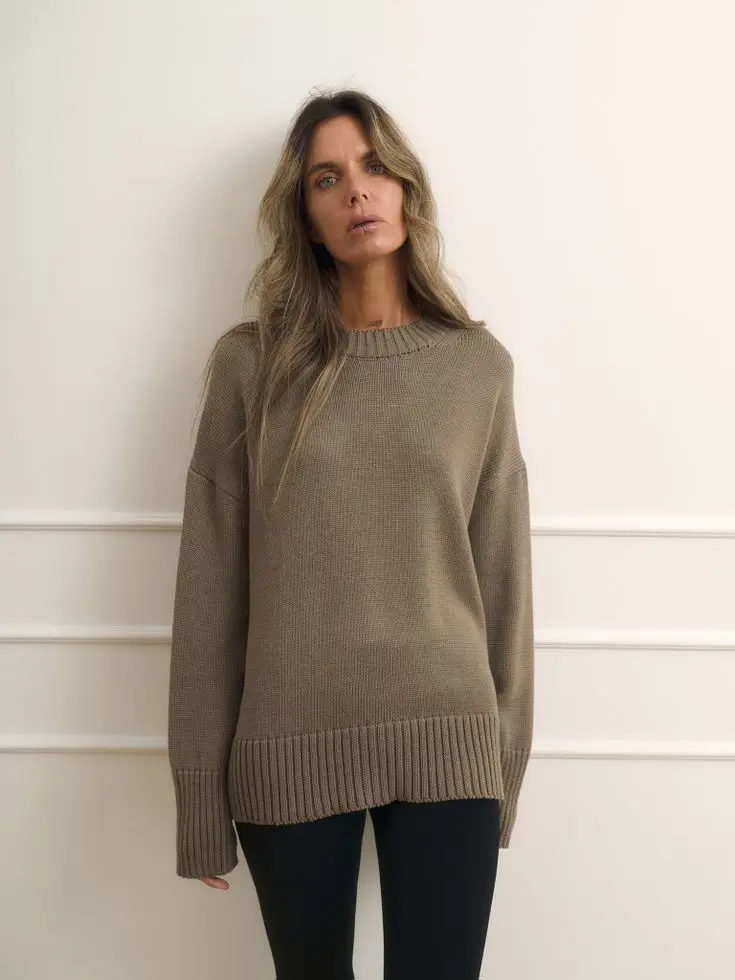 Джемпер объемный прямого кроя, серо-бежевый