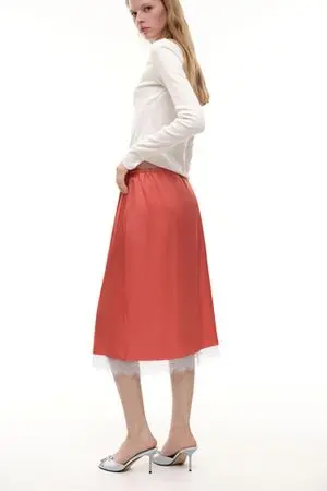 Юбка миди с кружевом (Sunday Skirt), коралловая Юбка миди с кружевом (Sunday Skirt), коралловая