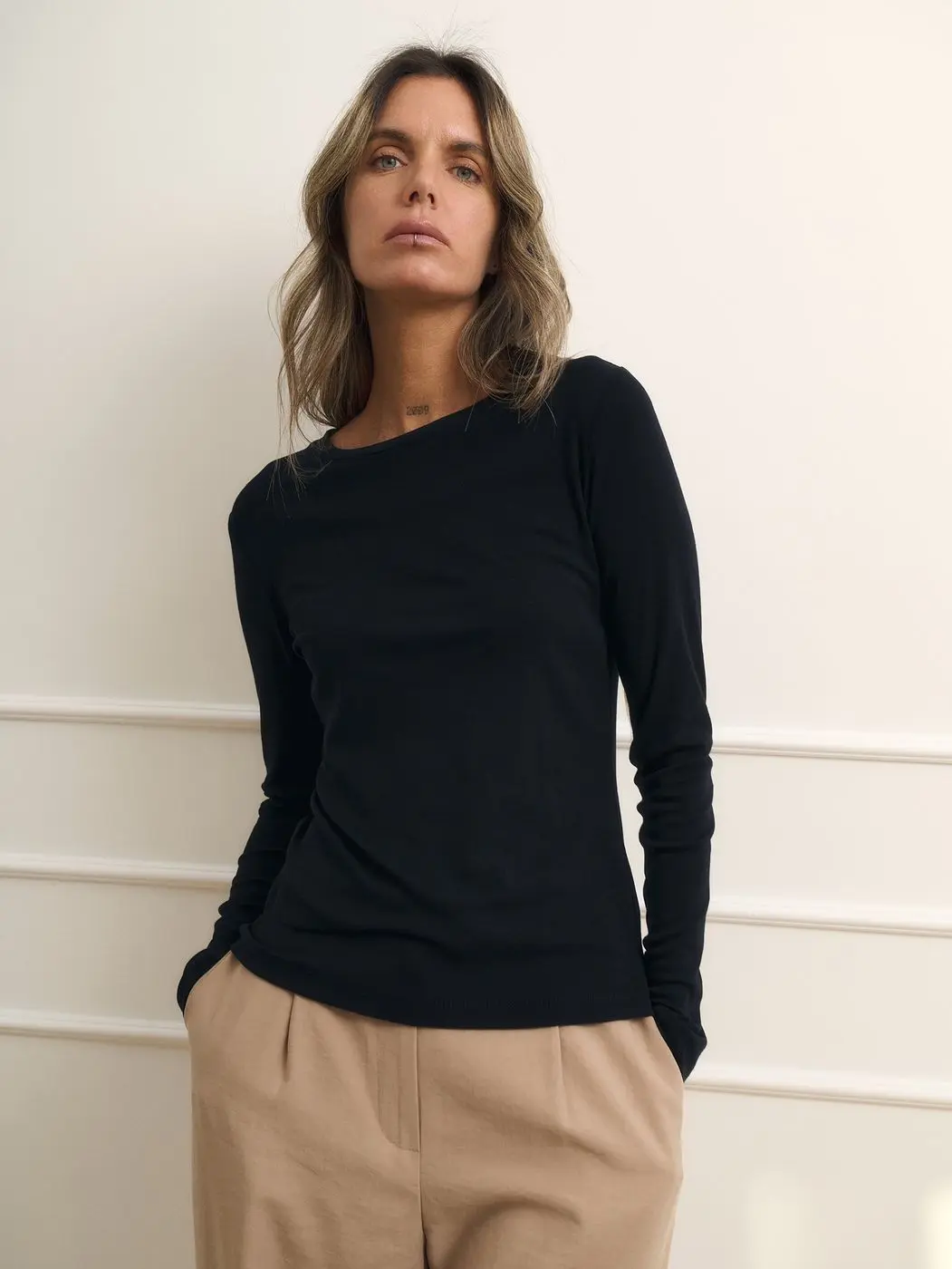 Лонгслив с шерстью, черный