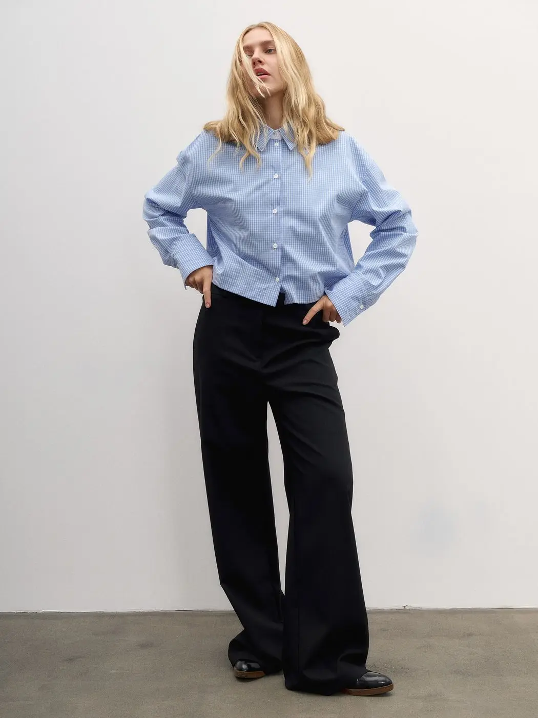 Рубашка укороченная в клетку, голубой