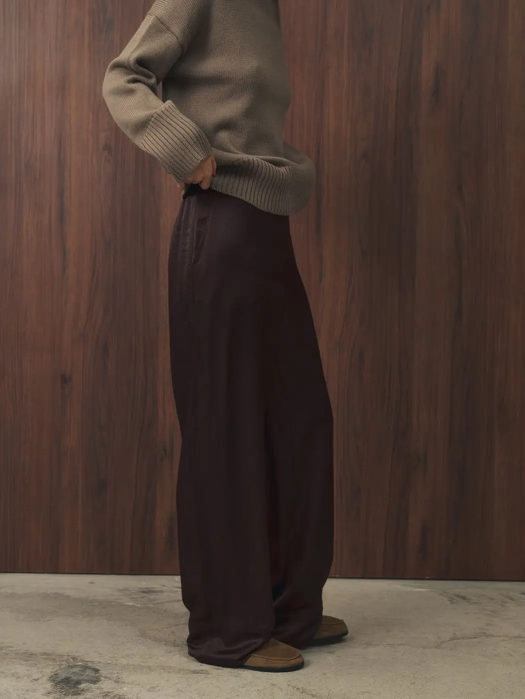 Брюки из вискозы свободного кроя, шоколадный