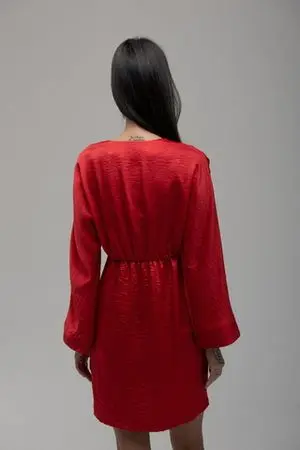 Платье мини со складками на талии, красный