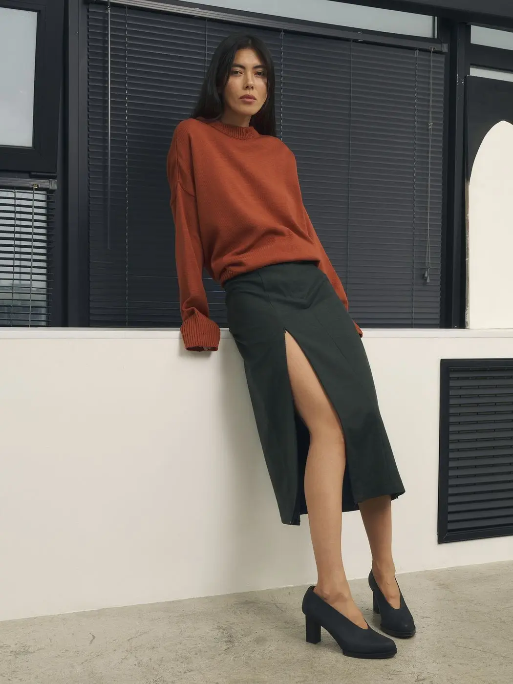 Юбка миди с молниями, хаки (принт: Гусиная лапка)