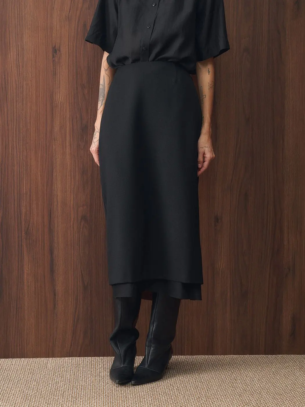 Юбка миди с органзой, черный