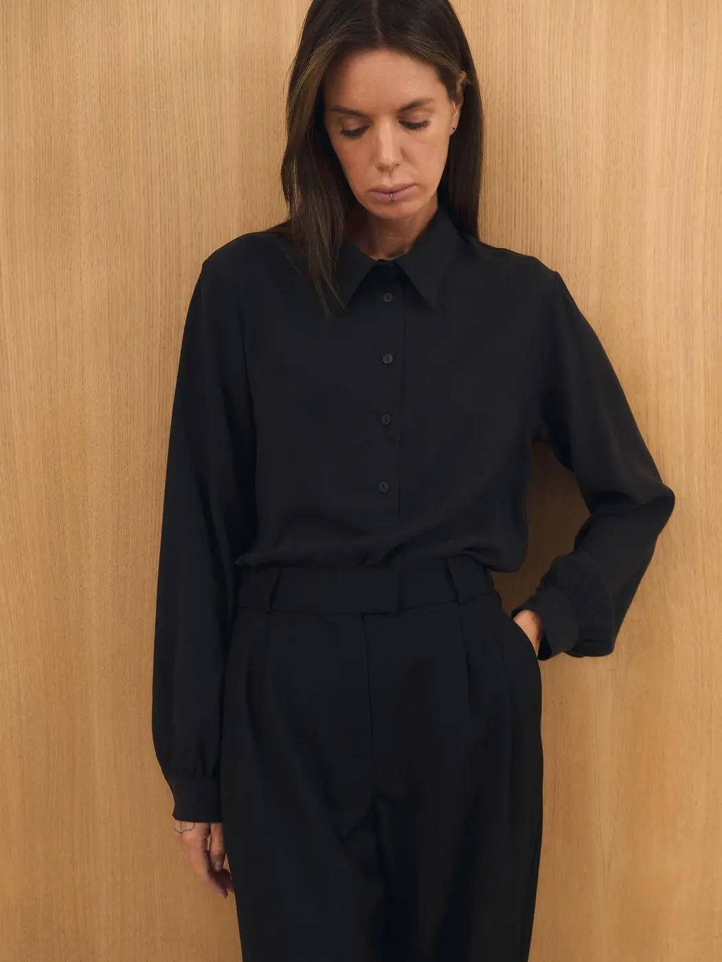 Рубашка с застежкой-поло, черный