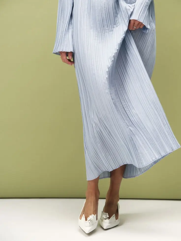 Платье гофре макси, голубой