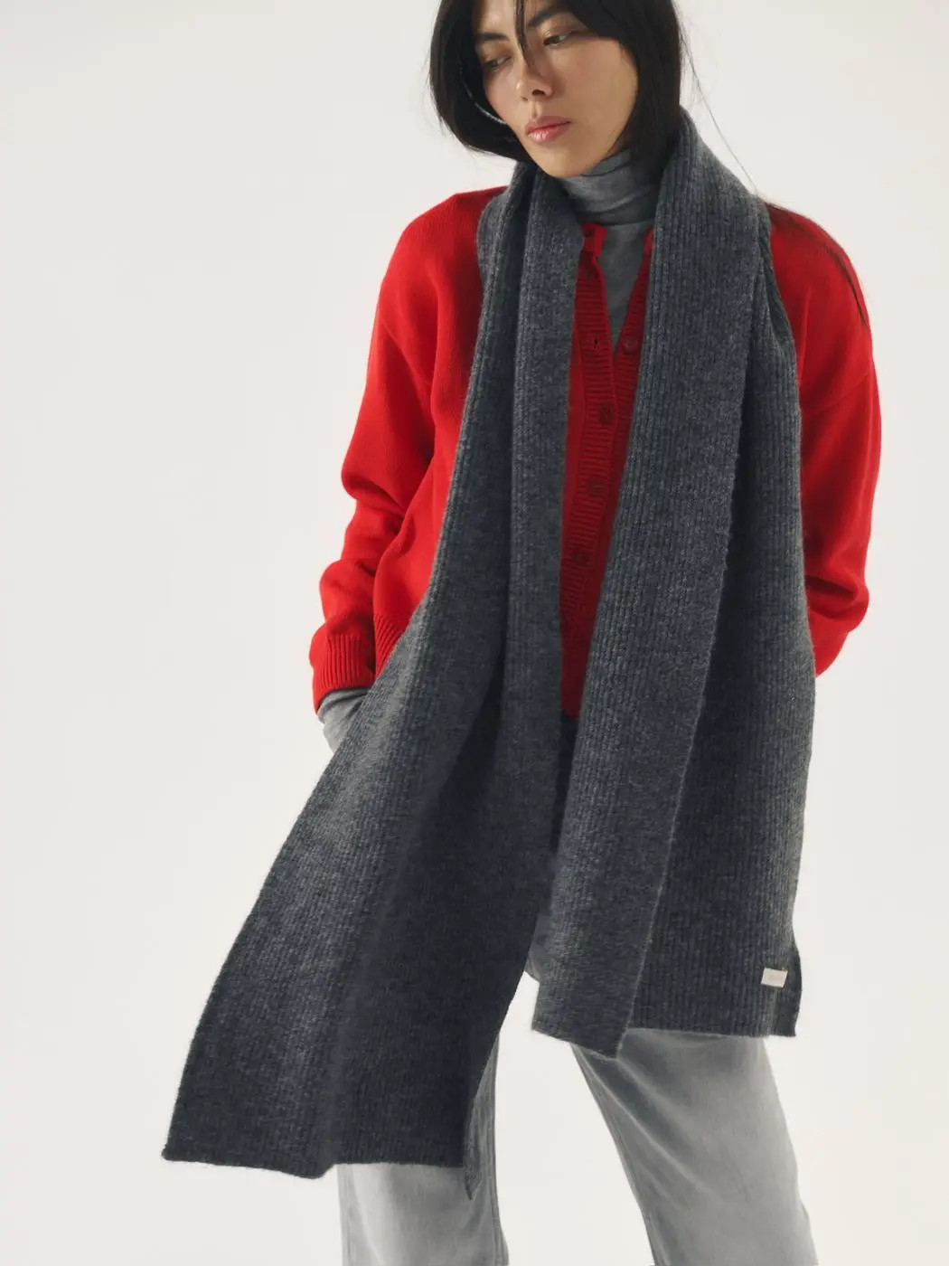 Шарф с мохером, графитовый