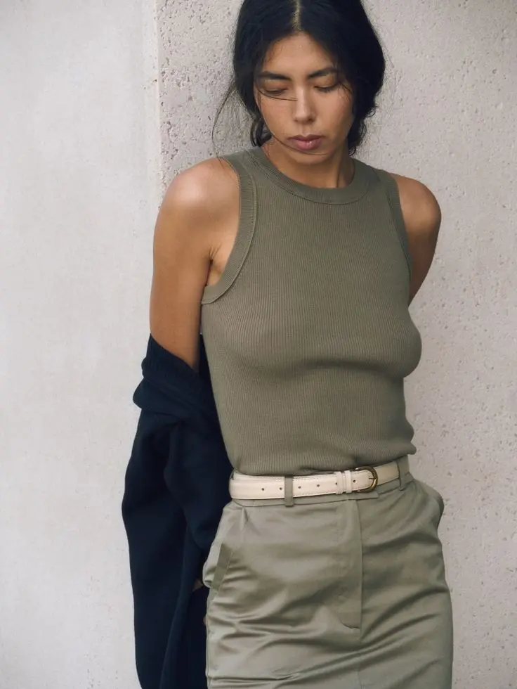 Топ трикотажный в рубчик, хаки