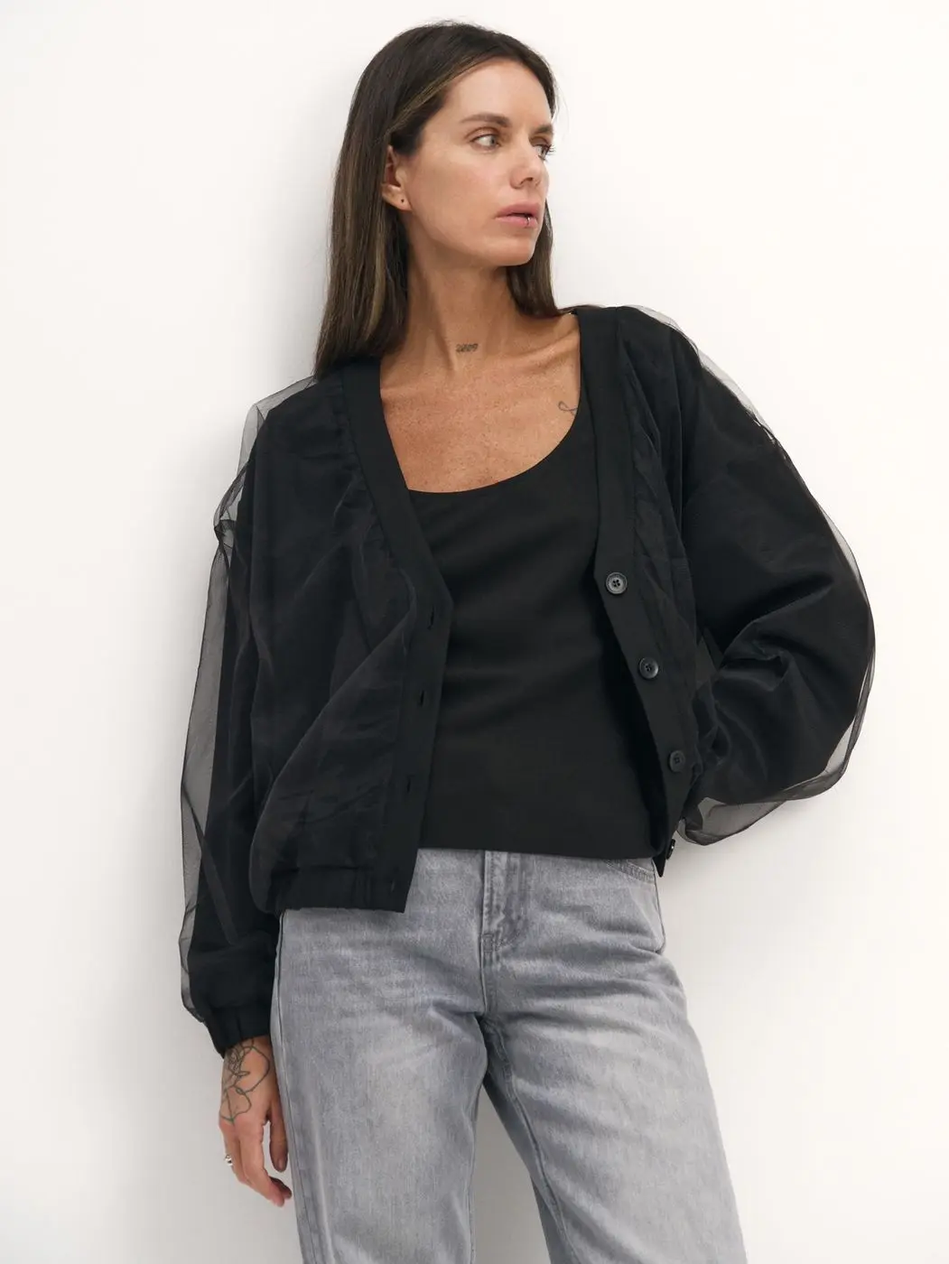 Бомбер с сеткой, черный