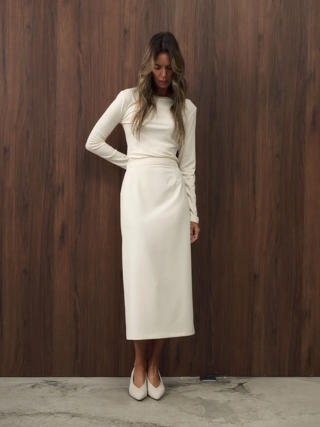 Лонгслив с шерстью, молочный