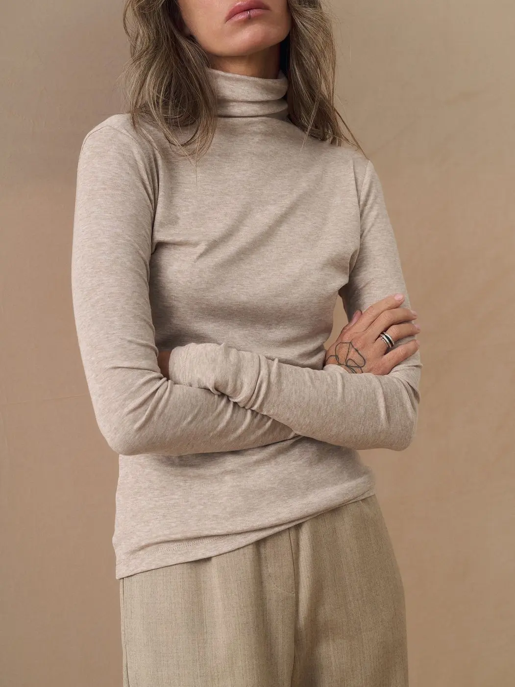 Водолазка с шерстью, бежевый меланж