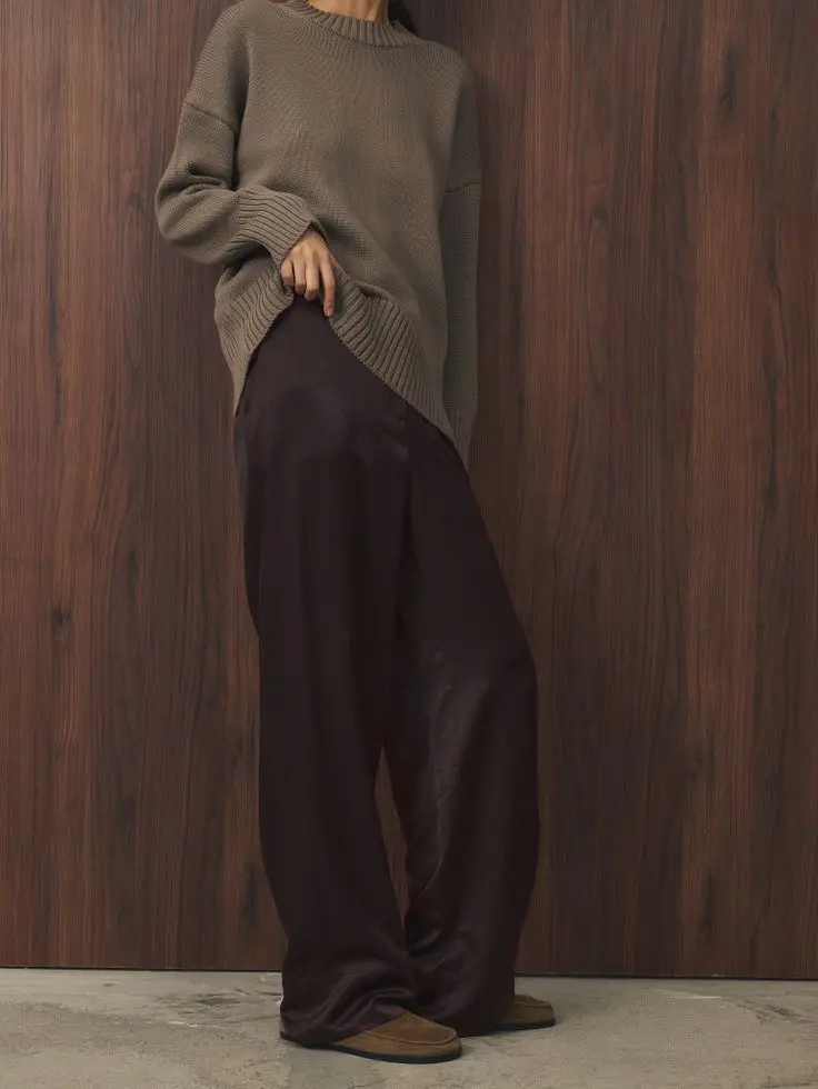 Брюки из вискозы свободного кроя, шоколадный