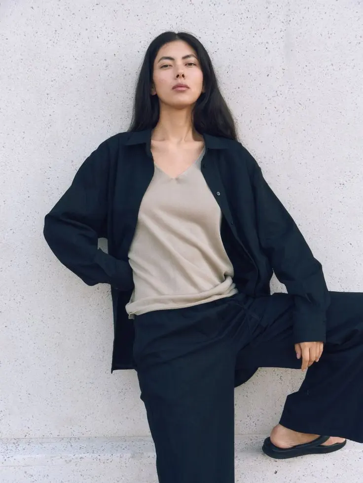 Рубашка объемного кроя изо льна, черный