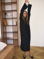 Платье гофре макси, черный Платье гофре макси, черный