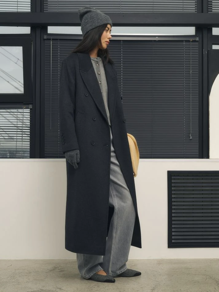 Пальто макси двубортное, графитовый