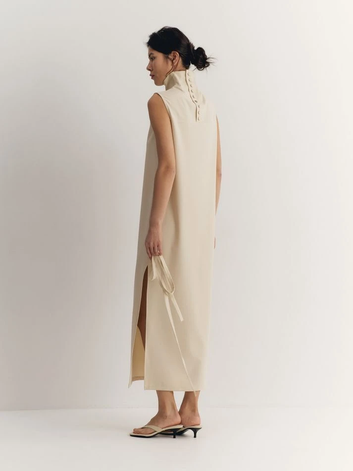 Платье с пуговицами на спине, кремовый