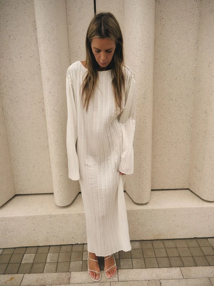 Платье гофре макси, молочный