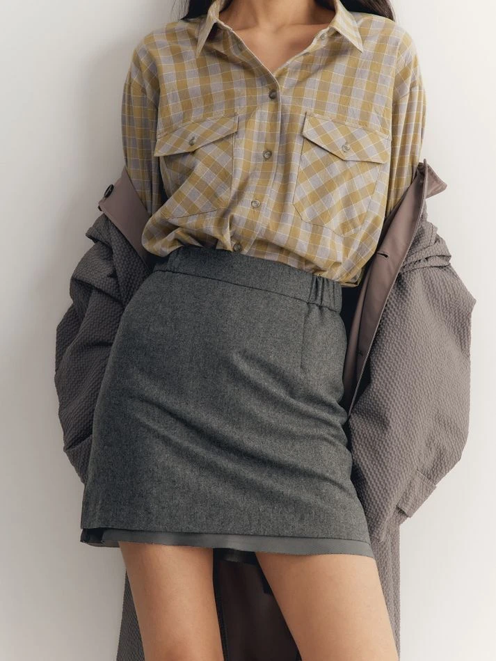 Юбка мини из шерсти с необработанным краем, графитовый