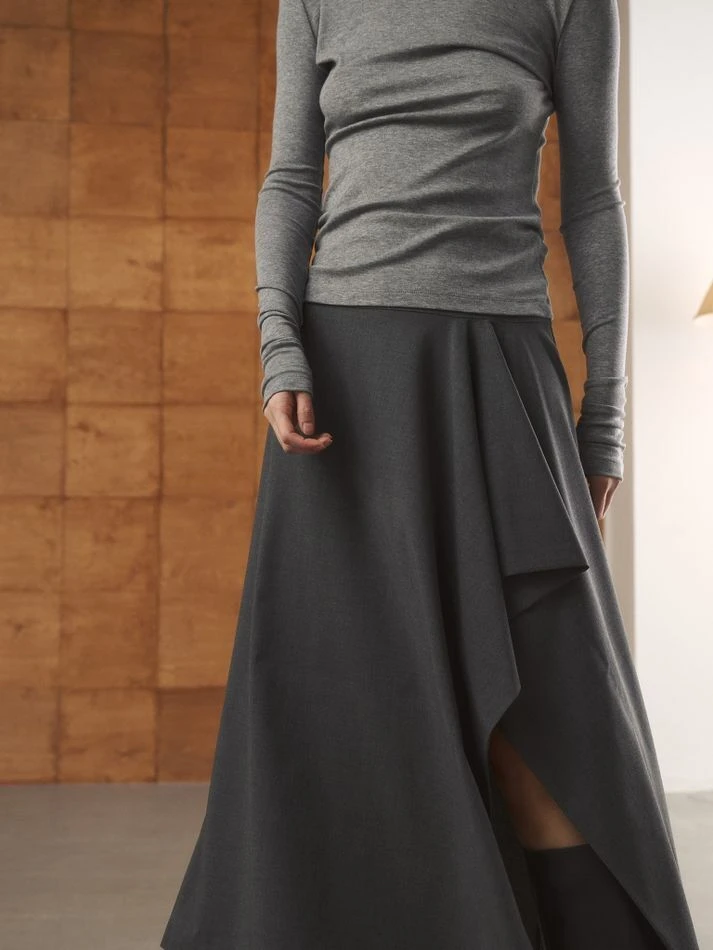 Юбка с ассиметричным воланом, графитовый