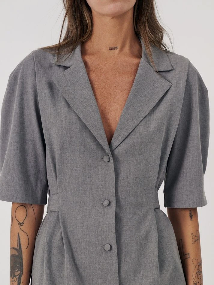 Платье миди с английским воротником, серый