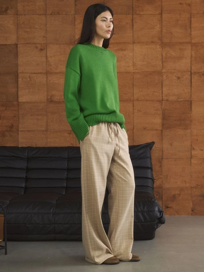 Брюки в клетку на кулиске, бежевый