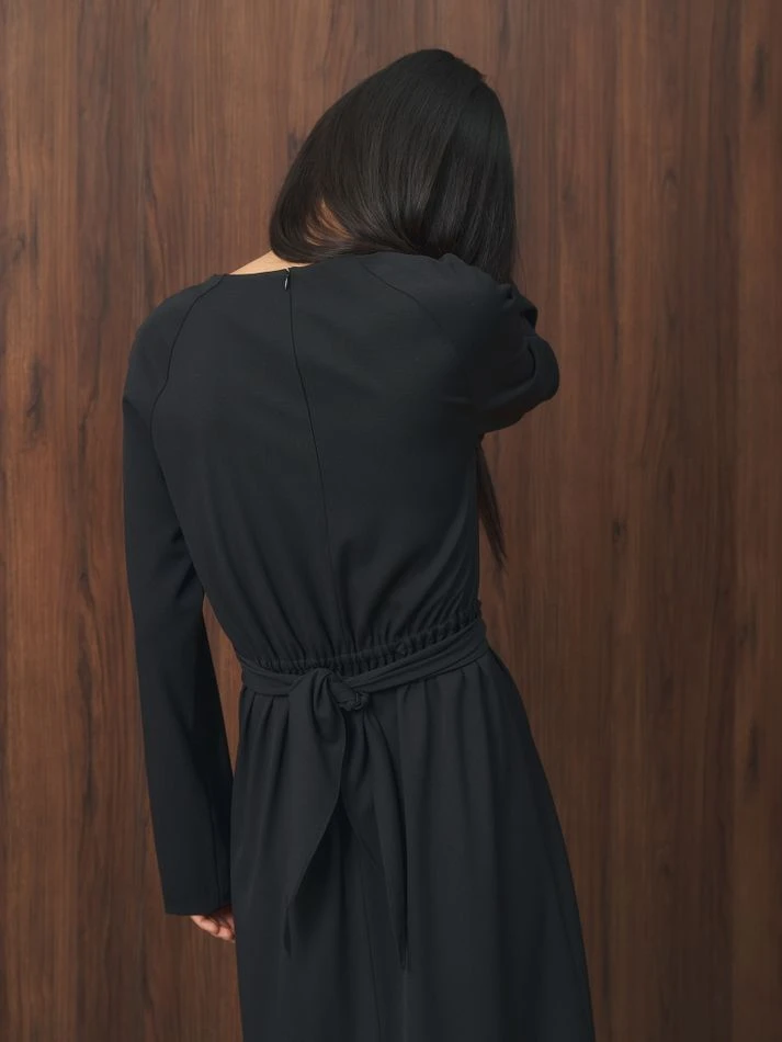 Платье миди с завязками на талии, черный