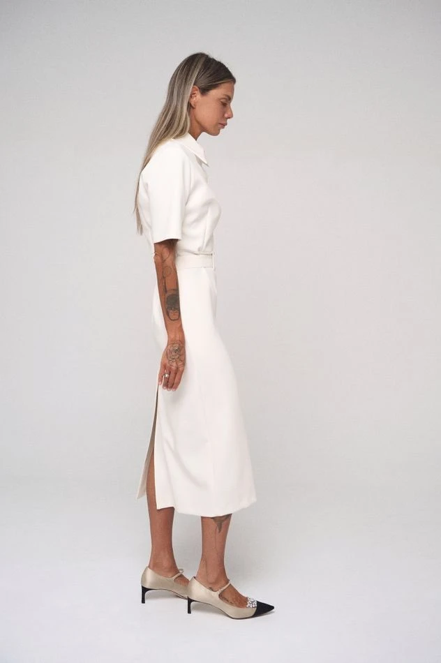 Платье миди с пуговицами на груди, молочный