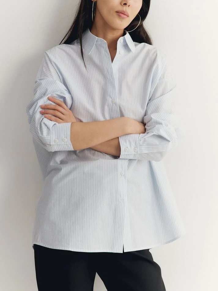 Рубашка объемного кроя, голубой (принт: Полоска)