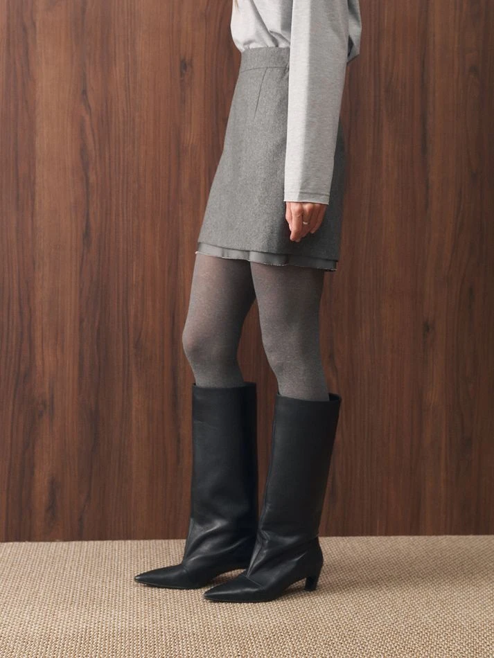 Юбка мини из шерсти с необработанным краем, графитовый