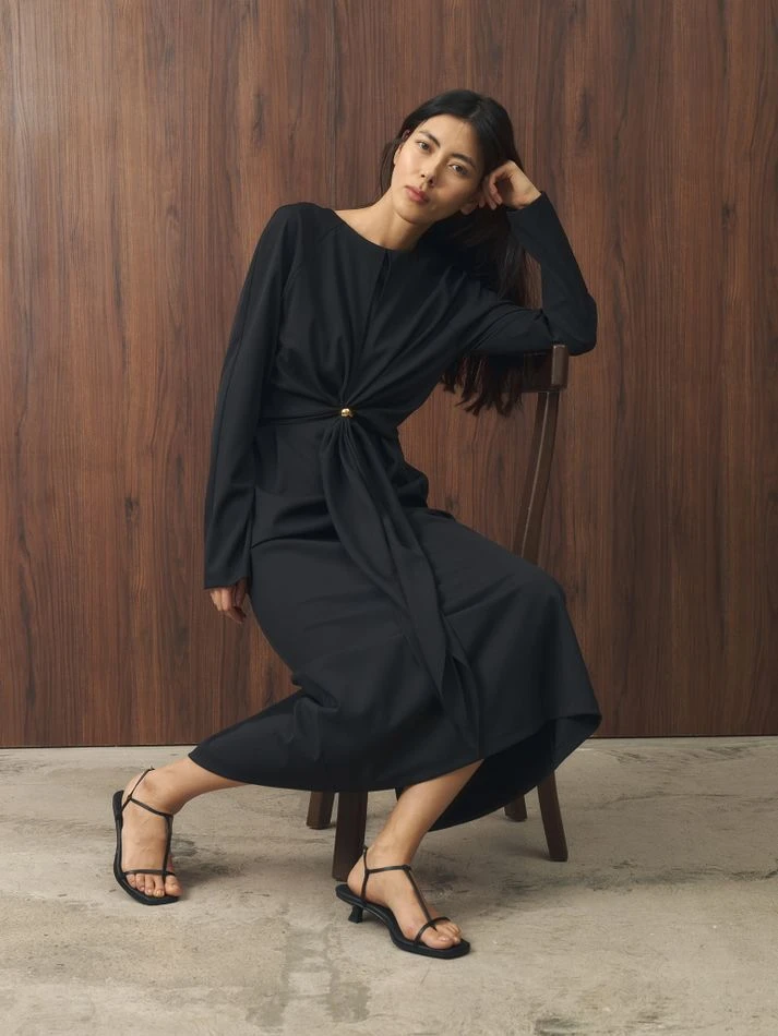 Платье миди с завязками на талии, черный