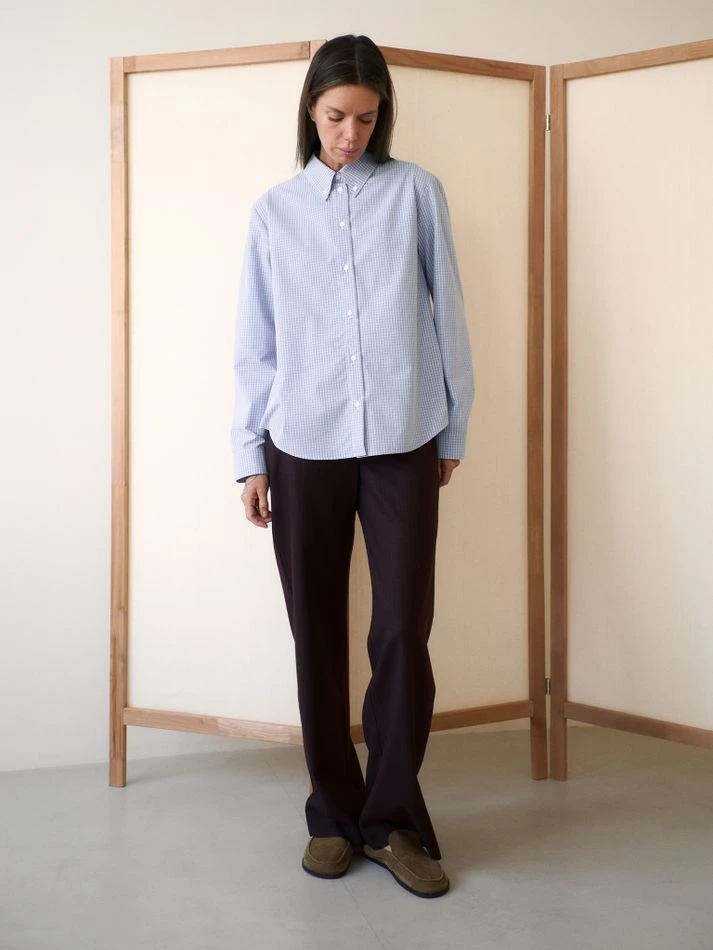 Рубашка в клетку прямого кроя, голубой