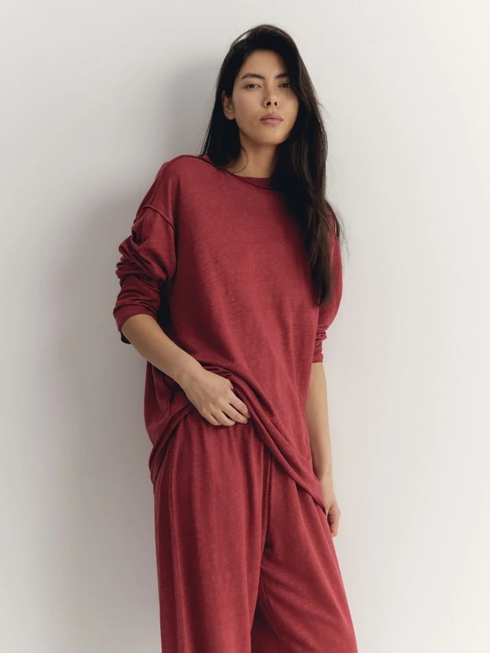 Костюм: лонгслив + брюки, бордовый