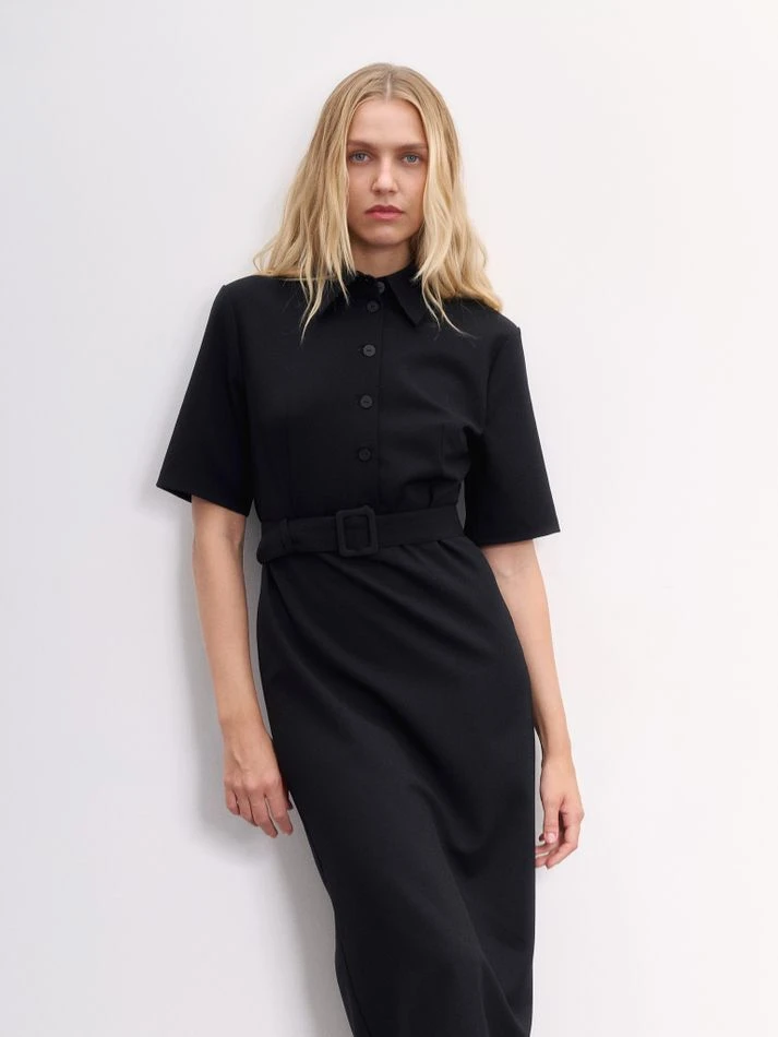 Платье миди с пуговицами на груди, черный