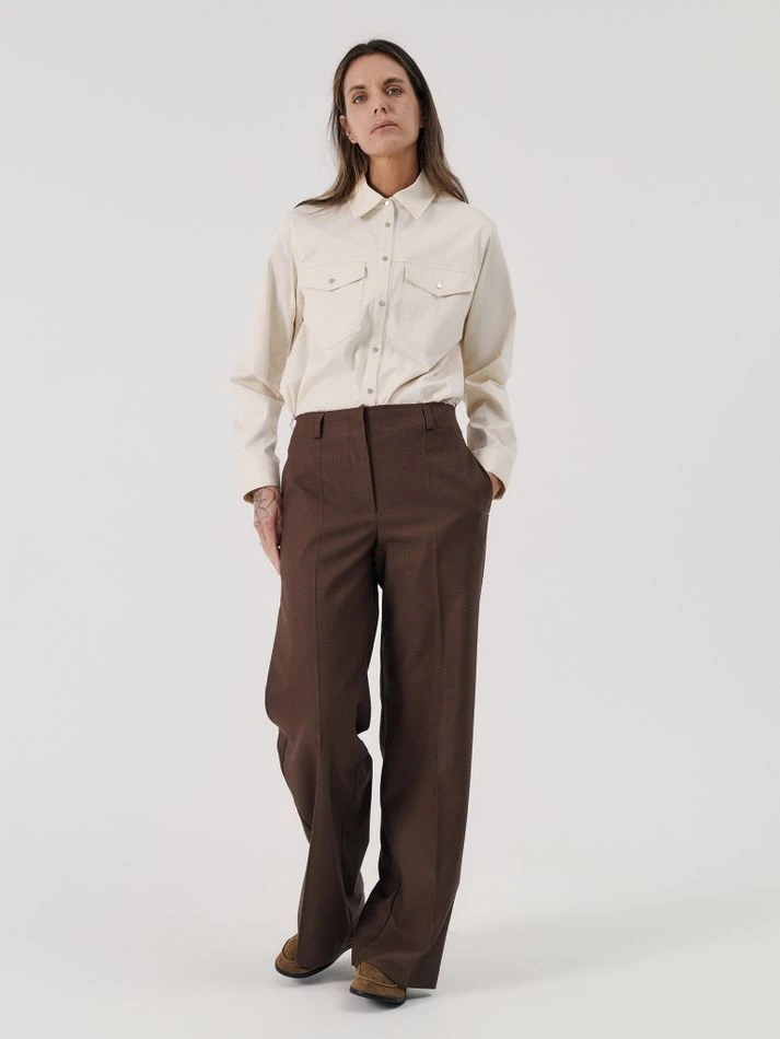 Брюки прямые с необработанным поясом, шоколадный