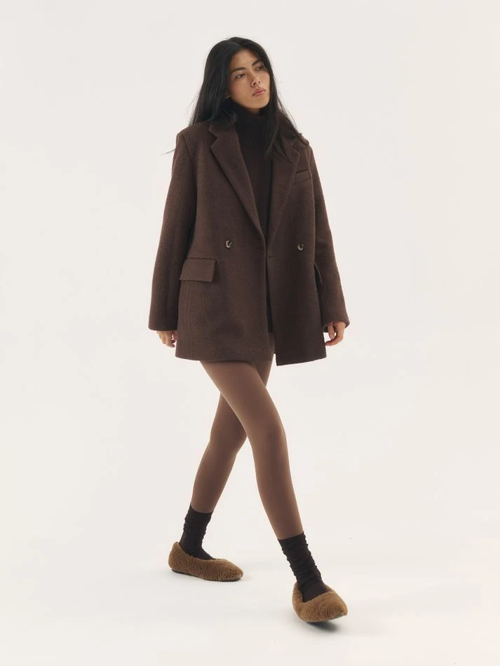 Пальто-пиджак из фактурной шерсти, шоколадный