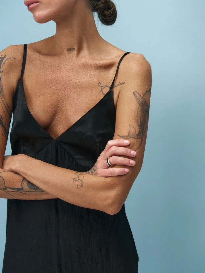 Комбинация с шелковым лифом, черный