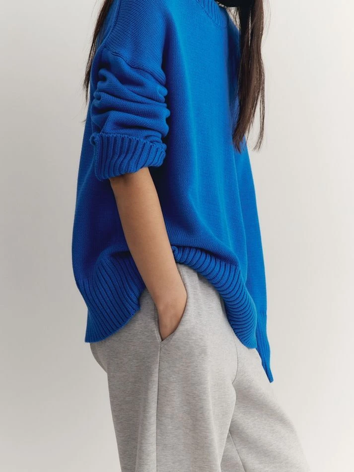 Джемпер объемный прямого кроя, синий