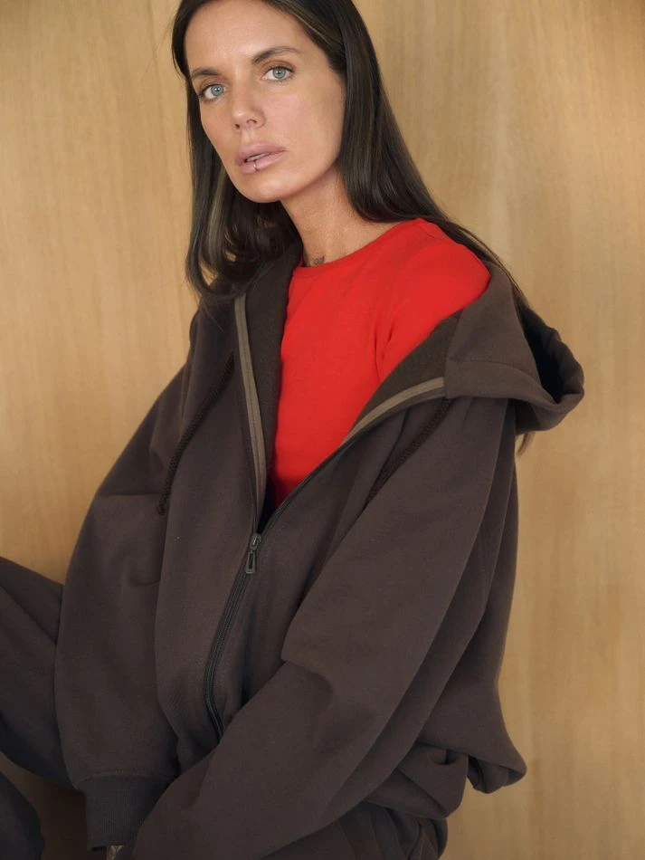 Костюм спортивный: худи на молнии+брюки, шоколадный