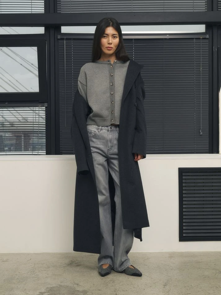 Пальто макси двубортное, графитовый
