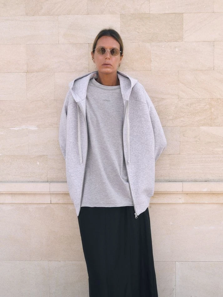 Худи на молнии, серый меланж