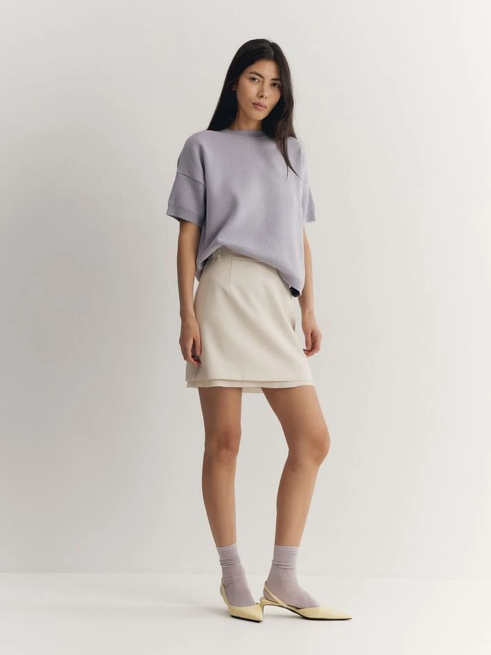 Юбка мини с необработанным краем, молочный