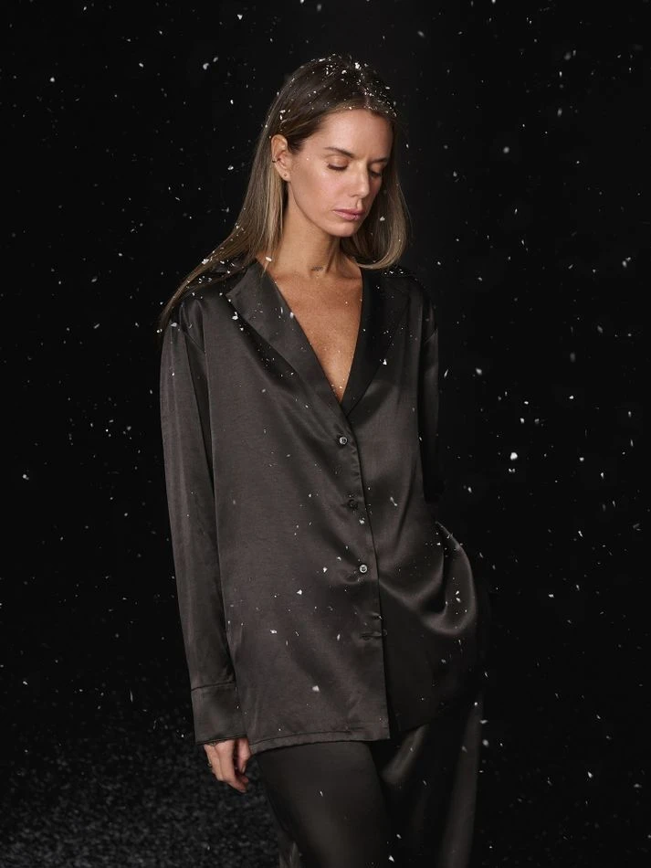 Рубашка из вискозы с английским воротником, черный