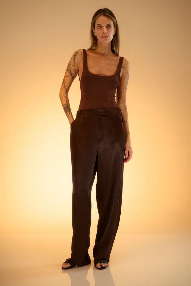 Брюки из вискозы свободного кроя, шоколадный