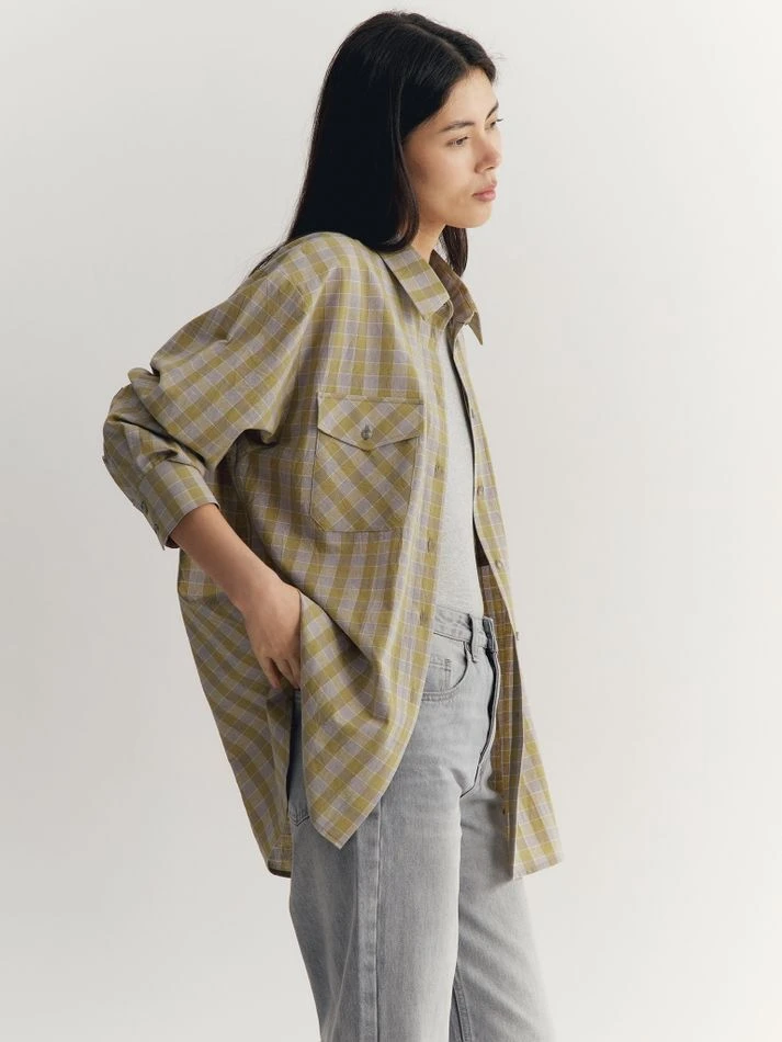 Рубашка в клетку на кнопках, зеленый