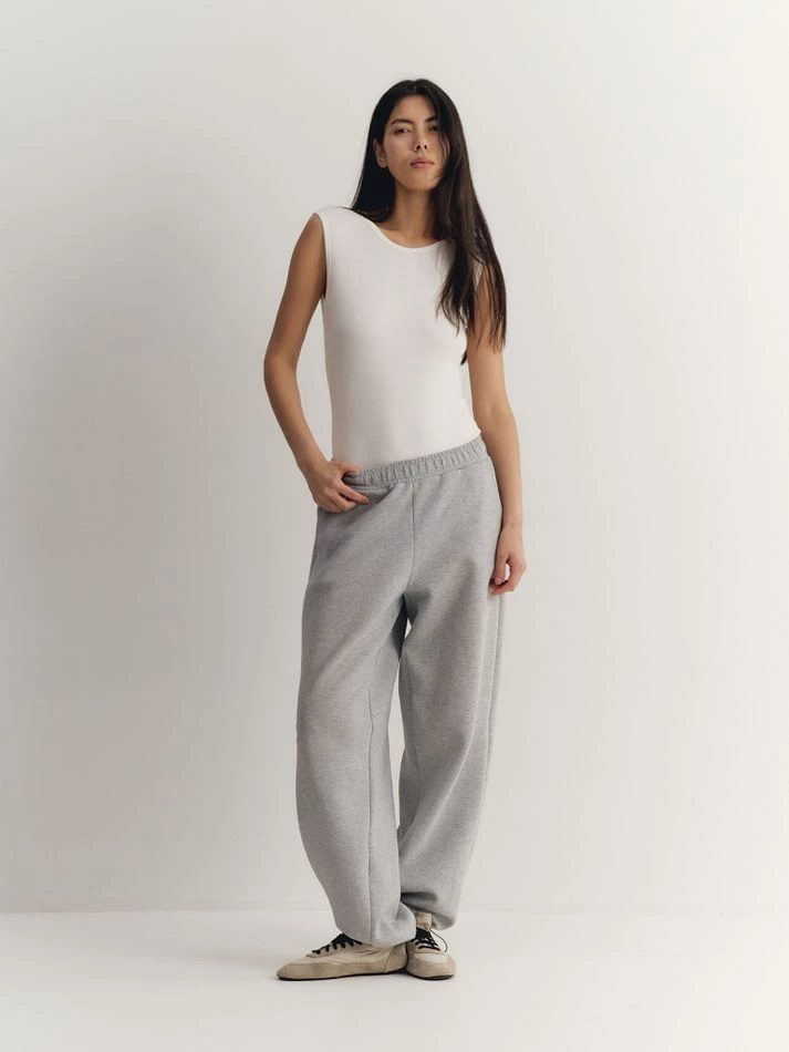 Брюки спортивные с кулиской по низу, серый меланж