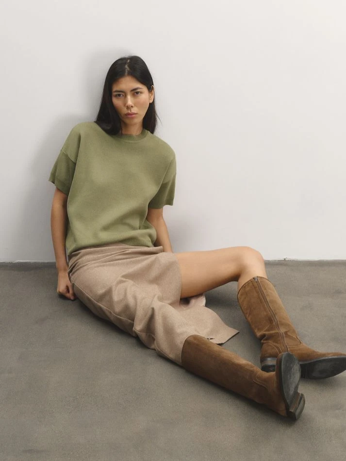 Юбка миди на пуговицах, бежевый