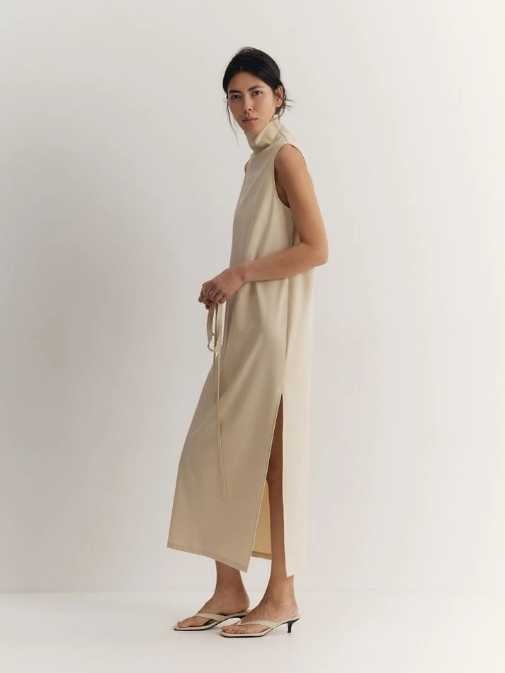 Платье с пуговицами на спине, кремовый