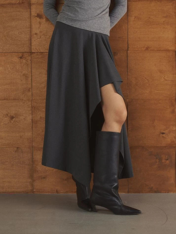 Юбка с ассиметричным воланом, графитовый