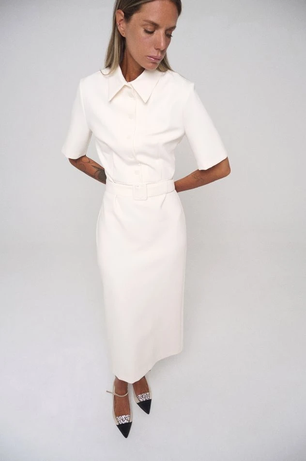 Платье миди с пуговицами на груди, молочный