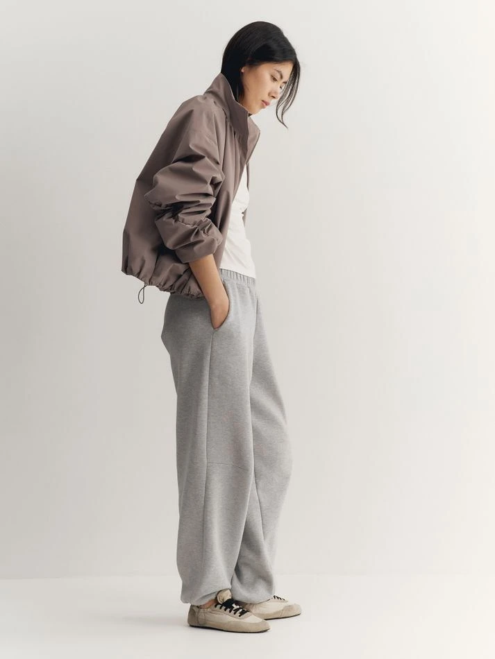 Брюки спортивные с кулиской по низу, серый меланж